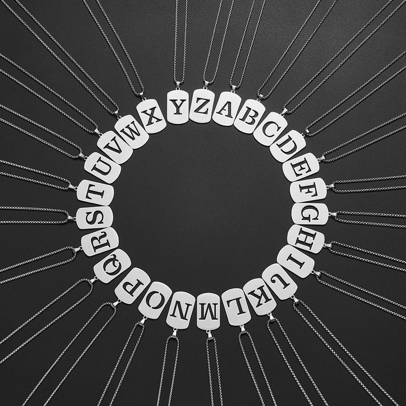 Men And Women Square Stainless Steel Letter Pendant Necklace Fashion Hollow English Letter Clavicle Chain - Image 2